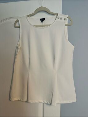 Ann Taylor White Sleeveless Jewel-Shoulder Shell